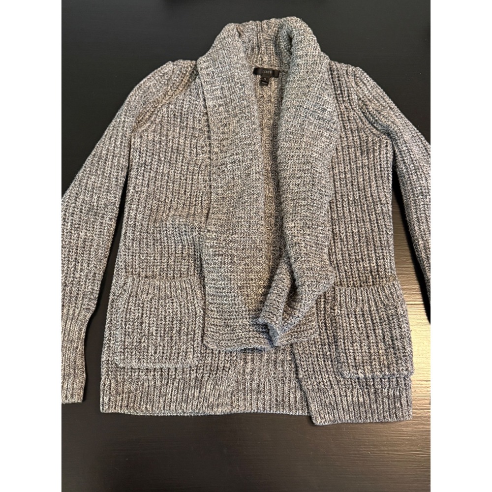 J.Crew‎ Womens Grey Marl Chunky Rib Knit Shawl Collar Open Front Cardigan XS
